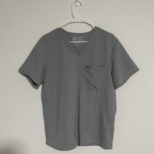 Figs Scrub Top‎ Womens Size Small Gray Pockets Short Sleeve Medical Nurse